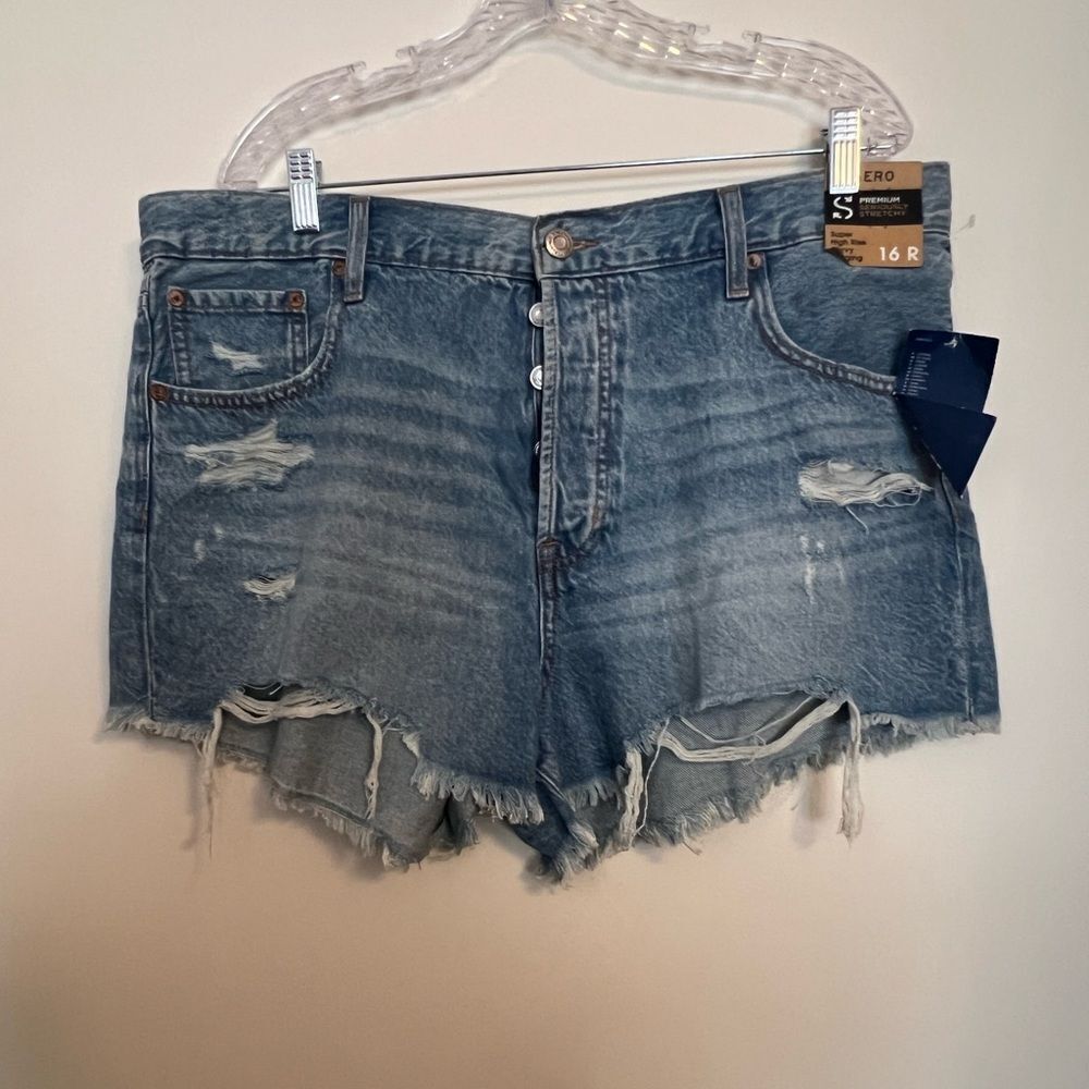 Aero Denim Blue Distressed Women Shorts